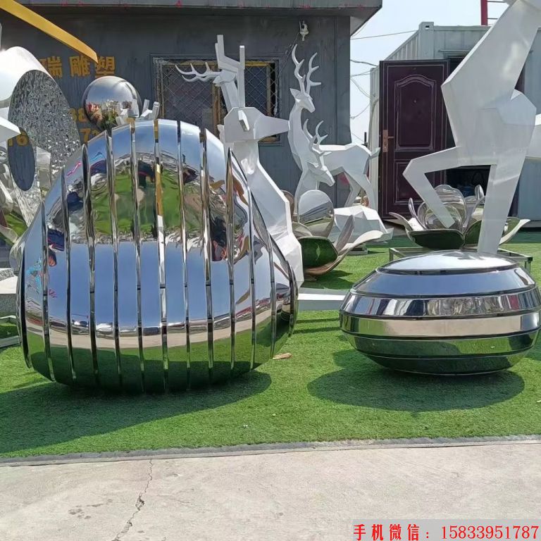 不銹鋼鏡面鵝卵石雕塑，鍛造工藝鵝卵石景觀8
