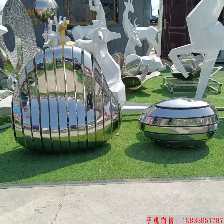 不銹鋼鏡面鵝卵石雕塑，鍛造工藝鵝卵石景觀7