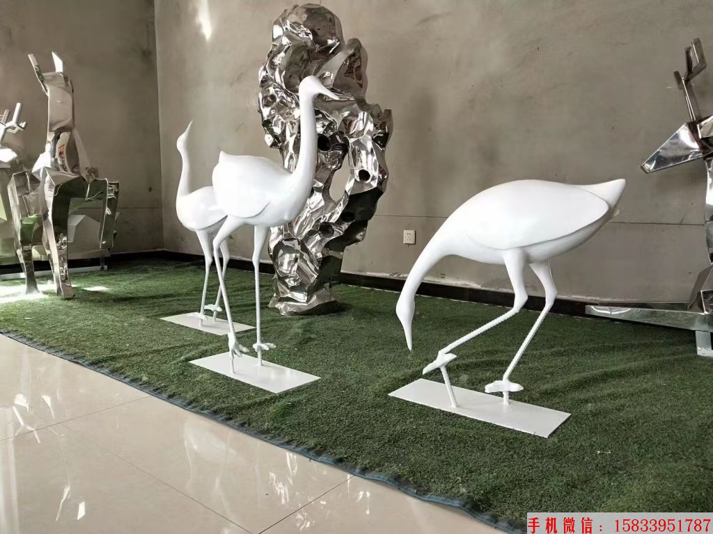 不銹鋼白鷺雕塑定制，噴漆工藝
