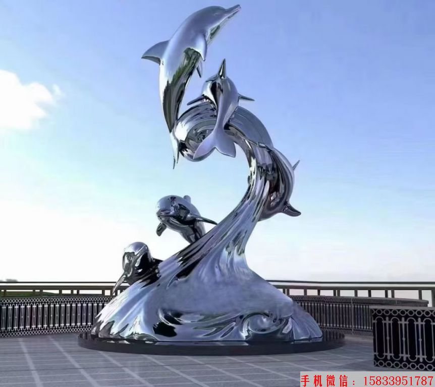不銹鋼海豚鏡面雕塑